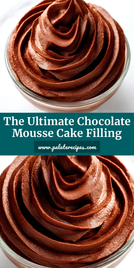 Chocolate Mousse Filling (Perfect for Cakes & Tarts) 5 A rich and stable chocolate mousse filling being spread on a cake layer, showcasing its thick and pipeable texture. Perfect for layered desserts.