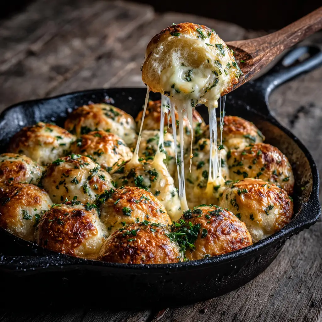 A close-up action shot of a biscuit cheese bomb being stuffed with a piece of mozzarella before being sealed and baked.