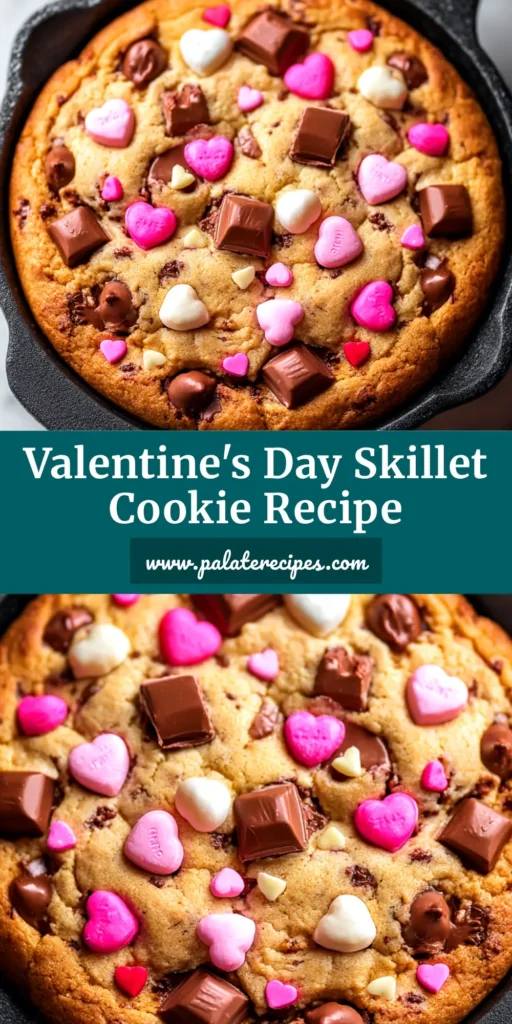Valentine's Skillet Cookie: The Perfect Dessert for Two 4 An easy Valentine's skillet cookie topped with vanilla ice cream and festive sprinkles, shown in a cast-iron skillet with two spoons. The perfect romantic dessert for two.