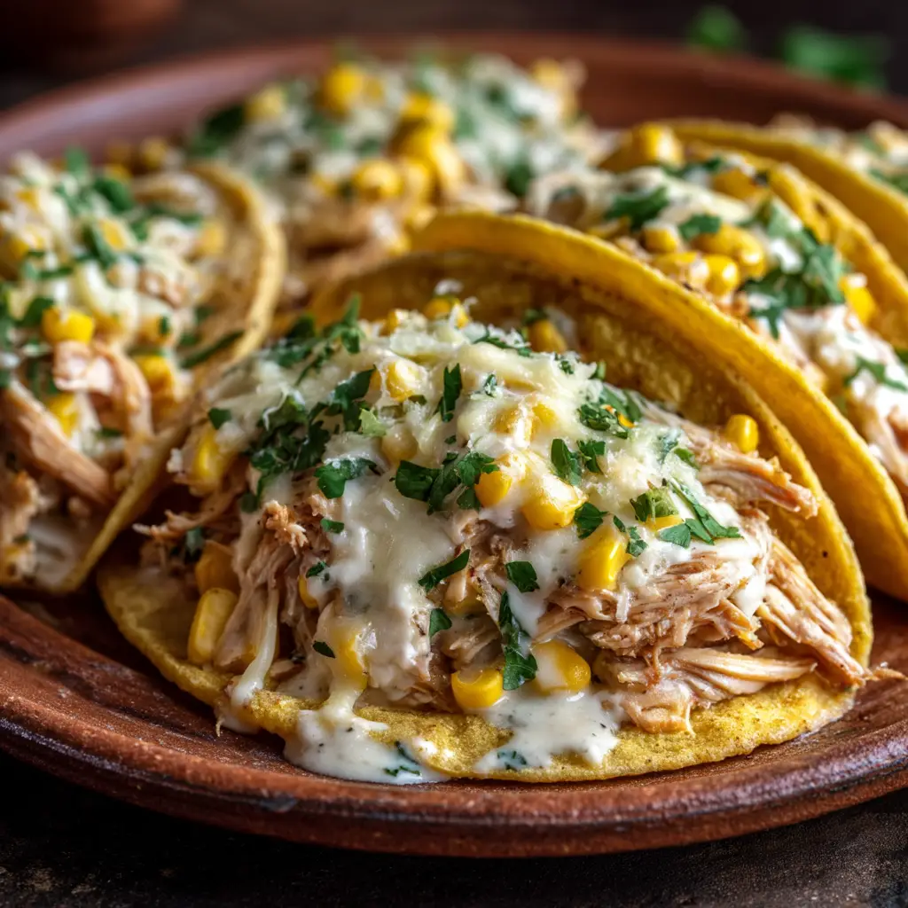 White Chicken Chili Tacos: The Ultimate Weeknight Dinner 2 A skillet filled with the finished white chicken chili taco filling, ready for serving with tortillas and various toppings on the side.