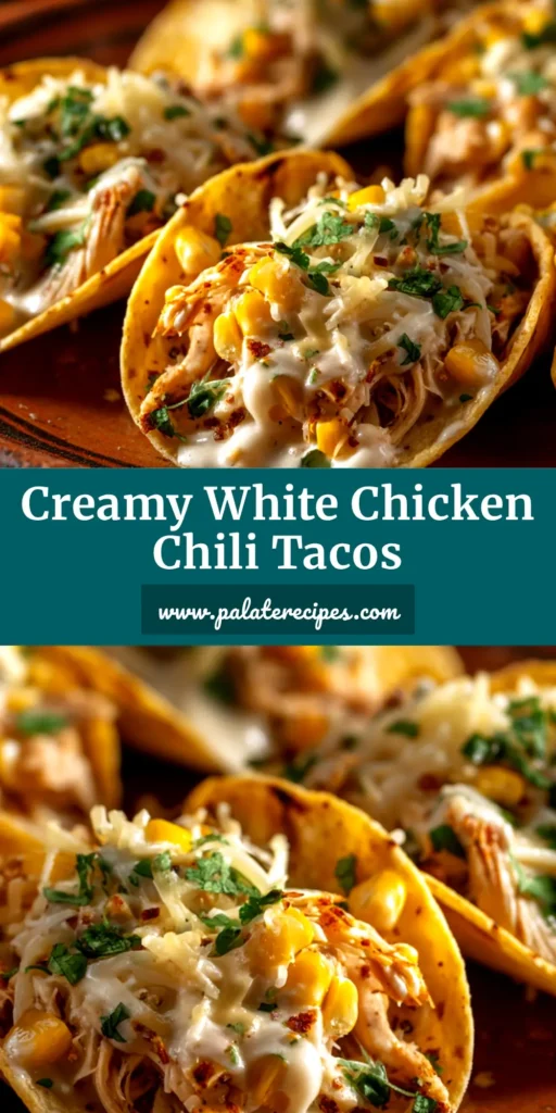 White Chicken Chili Tacos: The Ultimate Weeknight Dinner 4 A platter of delicious White Chicken Chili Tacos, filled with creamy shredded chicken and topped with fresh cilantro and avocado.