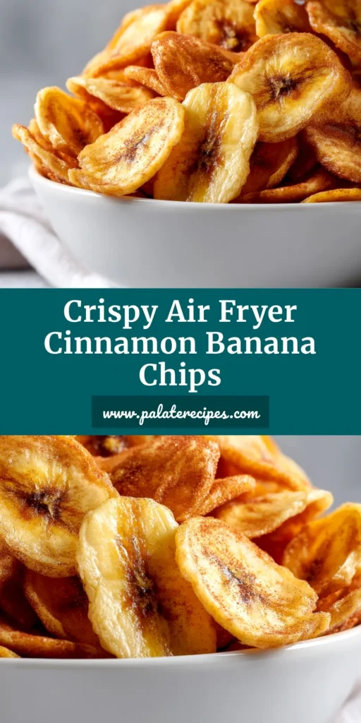 A top-down view of crispy golden brown Air Fryer Banana Chips in a white bowl, ready to be shared. The perfect healthy snack recipe.