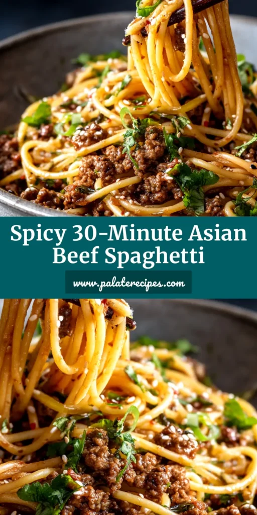 A delicious bowl of Asian Ground Beef Spaghetti garnished with fresh green onions and sesame seeds. A quick and easy 30-minute recipe.