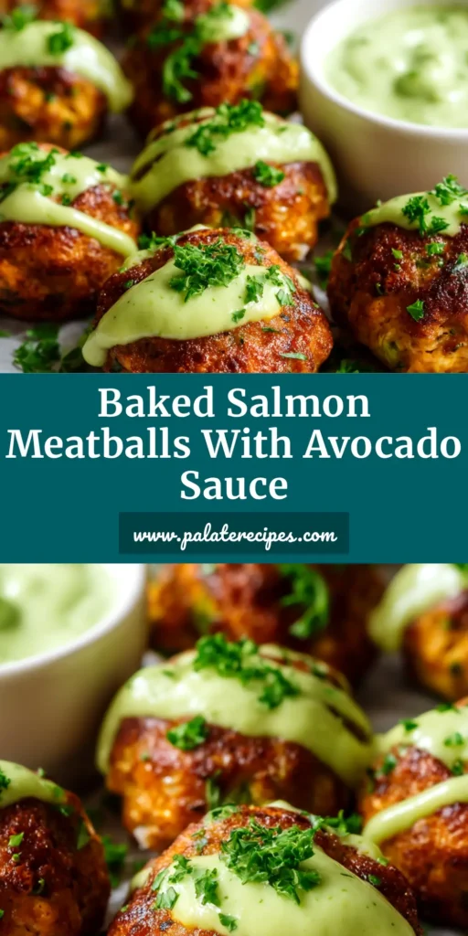 A shareable pin image showing golden-brown baked salmon meatballs garnished with fresh dill, with text overlay for Pinterest.