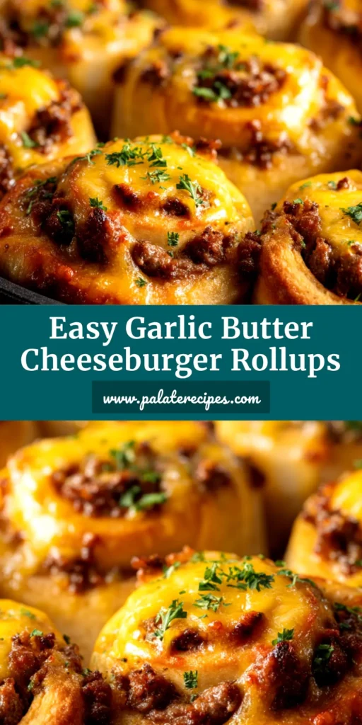 A platter of golden-brown Cheeseburger Rollups, sprinkled with sesame seeds and ready to be served as the perfect party appetizer.