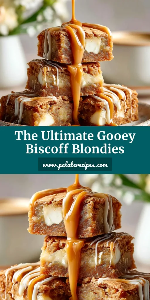 Biscoff Blondies: The Ultimate Chewy Cookie Butter Recipe 4 Gooey and chewy Biscoff blondies with a crinkly top, drizzled with more Biscoff spread. The ultimate easy blondie recipe!