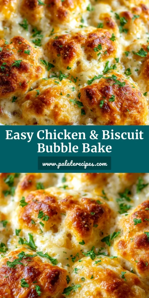 A delicious Chicken Biscuit Casserole in a white baking dish, showing a golden-brown biscuit topping and a creamy chicken and vegetable filling.