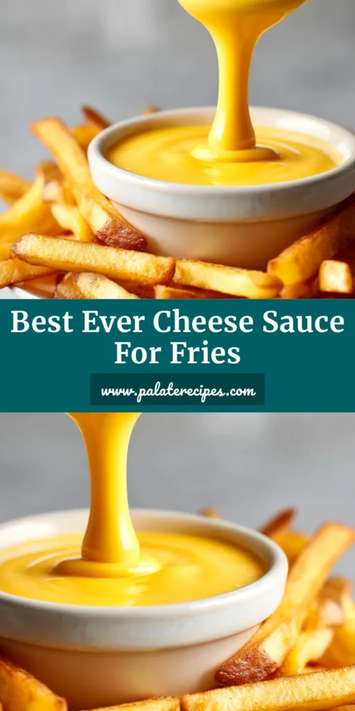 A close-up shot of a small white bowl filled with creamy, homemade cheese sauce for fries, with golden french fries being dipped into it.