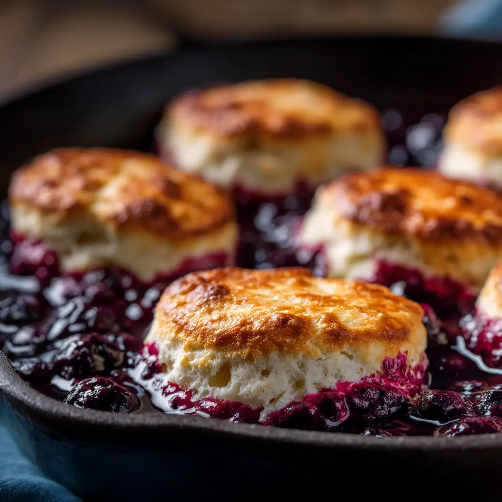 A close-up of a single fluffy blueberry biscuit, showcasing its tender texture and juicy blueberries.
