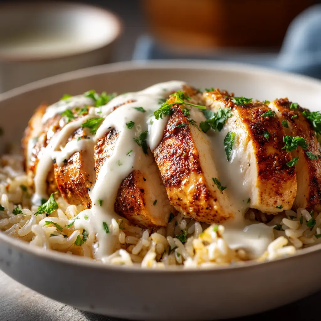 The ingredients for the High Protein Creamy Cajun Chicken recipe laid out, including chicken breast, bell peppers, onions, and spices.
