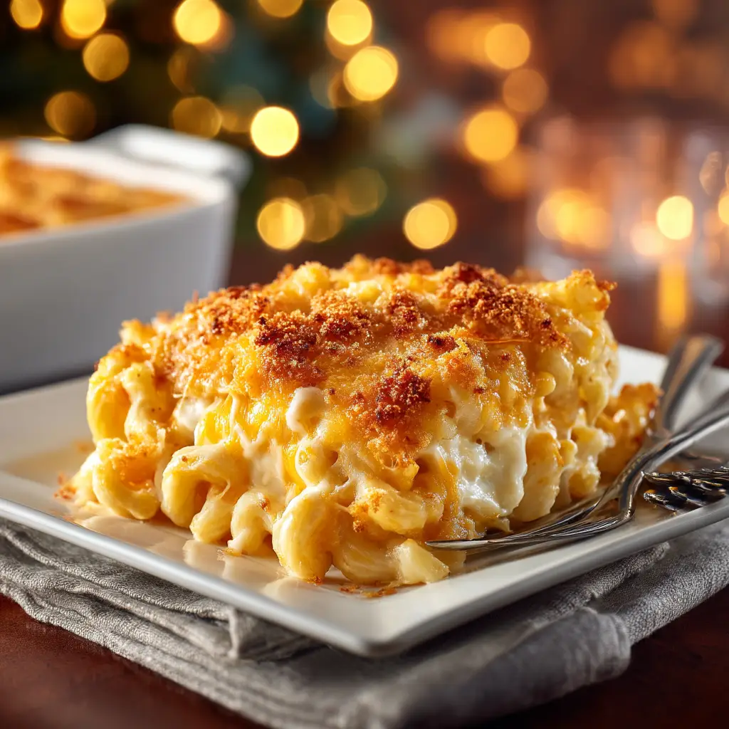 Baked Mac and Cheese Recipe: The Ultimate Creamy, Cheesy Guide 3 A close-up view of the homemade mac and cheese sauce being stirred in a pot, showing its rich and velvety texture before baking.