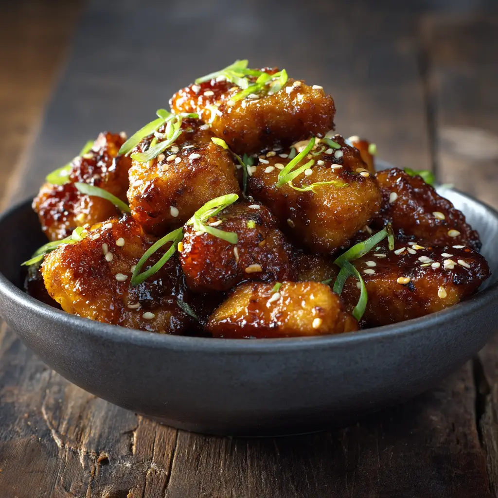 A plate of honey butter chicken bites served over a bed of white rice with a side of steamed broccoli. The meal is ready for a quick weeknight dinner.