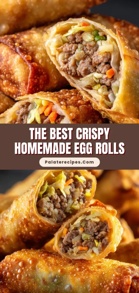 Crispy Homemade Egg Rolls Recipe (Beef & Cabbage) 4 A close-up of beautifully golden brown, deep-fried Chinese egg rolls piled high, featuring an incredibly crispy, bubbly exterior wrapper for our Homemade Egg Rolls Recipe.