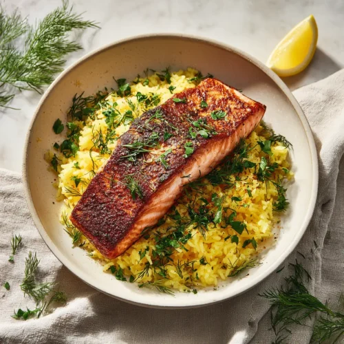 Home 20 Perfectly Pan-Seared Mediterranean Salmon and Rice