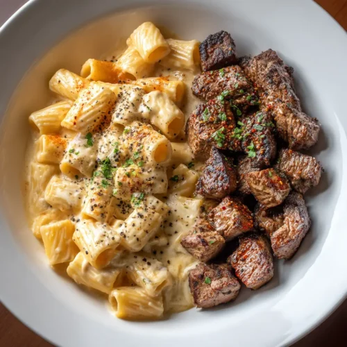 Home 4 Cajun Steak Pasta with Creamy Parmesan Rigatoni