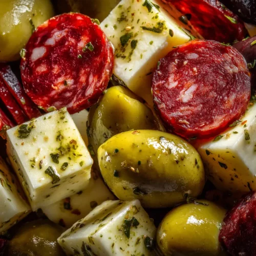 The Ultimate Marinated Cheese Appetizer with Salami and Olives