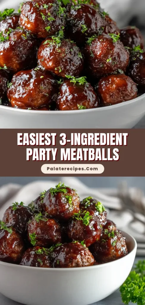 A pile of glistening Crockpot Grape Jelly Meatballs stacked high in a modern white ceramic bowl, garnished with green parsley.