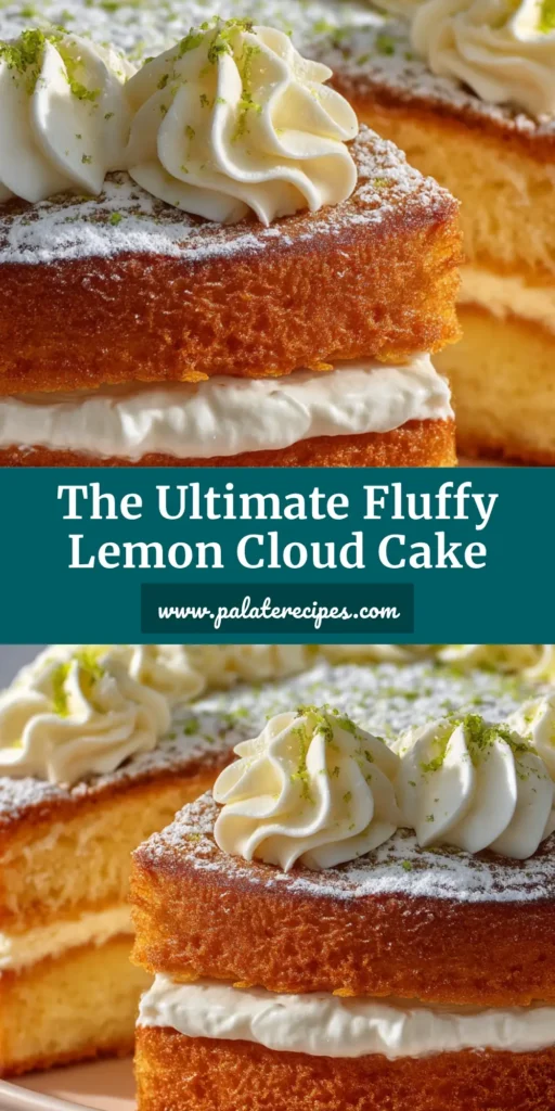 The Ultimate Lemon Cloud Cake Recipe 4 A hyper-detailed, photorealistic food photograph of a beautiful lemon cloud cake with a luscious cream cheese filling and green lime zest. (Lemon Cloud Cake Recipe)