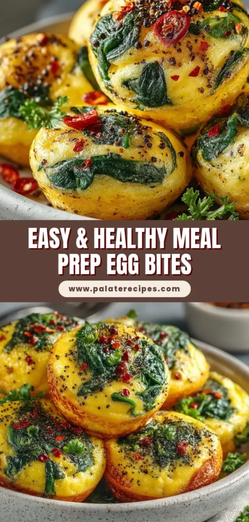 A stack of fluffy oven-baked egg bites piled high in a shallow white ceramic bowl, showing vibrant green spinach and speckled chili flakes.