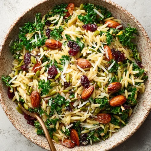 Vibrant Orzo Kale Salad with Cranberries & Almonds