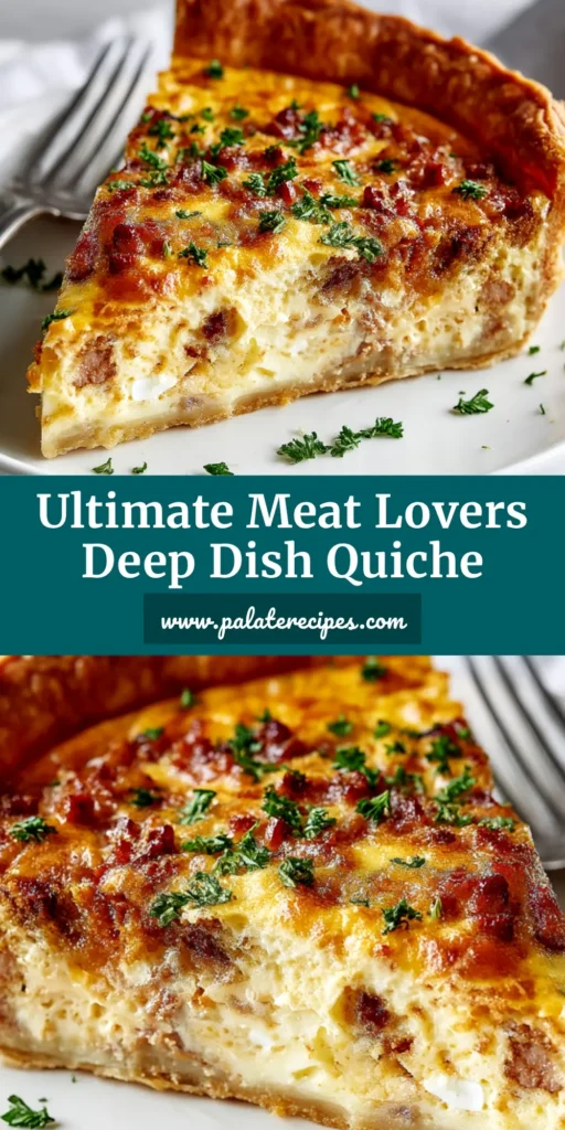 Meat Lovers Quiche: The Ultimate Hearty Recipe 4 A deep-dish Meat Lovers Quiche with a golden-brown crust and a savory filling of bacon, sausage, and ham. This hearty quiche recipe is perfect for breakfast or brunch.