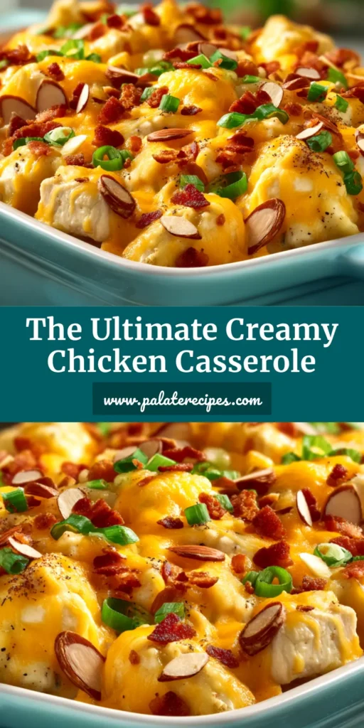 Neiman Marcus Chicken Casserole: The Ultimate Copycat Recipe 5 A close-up shot of the finished Neiman Marcus Chicken Casserole in a baking dish, showing the golden-brown, crispy almond topping.
