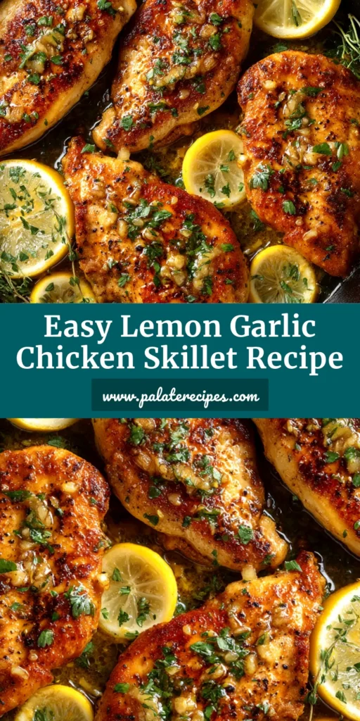 Lemon Garlic Chicken (The Only Recipe You Need) 5 A beautiful overhead shot of the finished Lemon Garlic Chicken in a skillet, garnished with fresh parsley and lemon slices. The perfect easy weeknight dinner recipe.