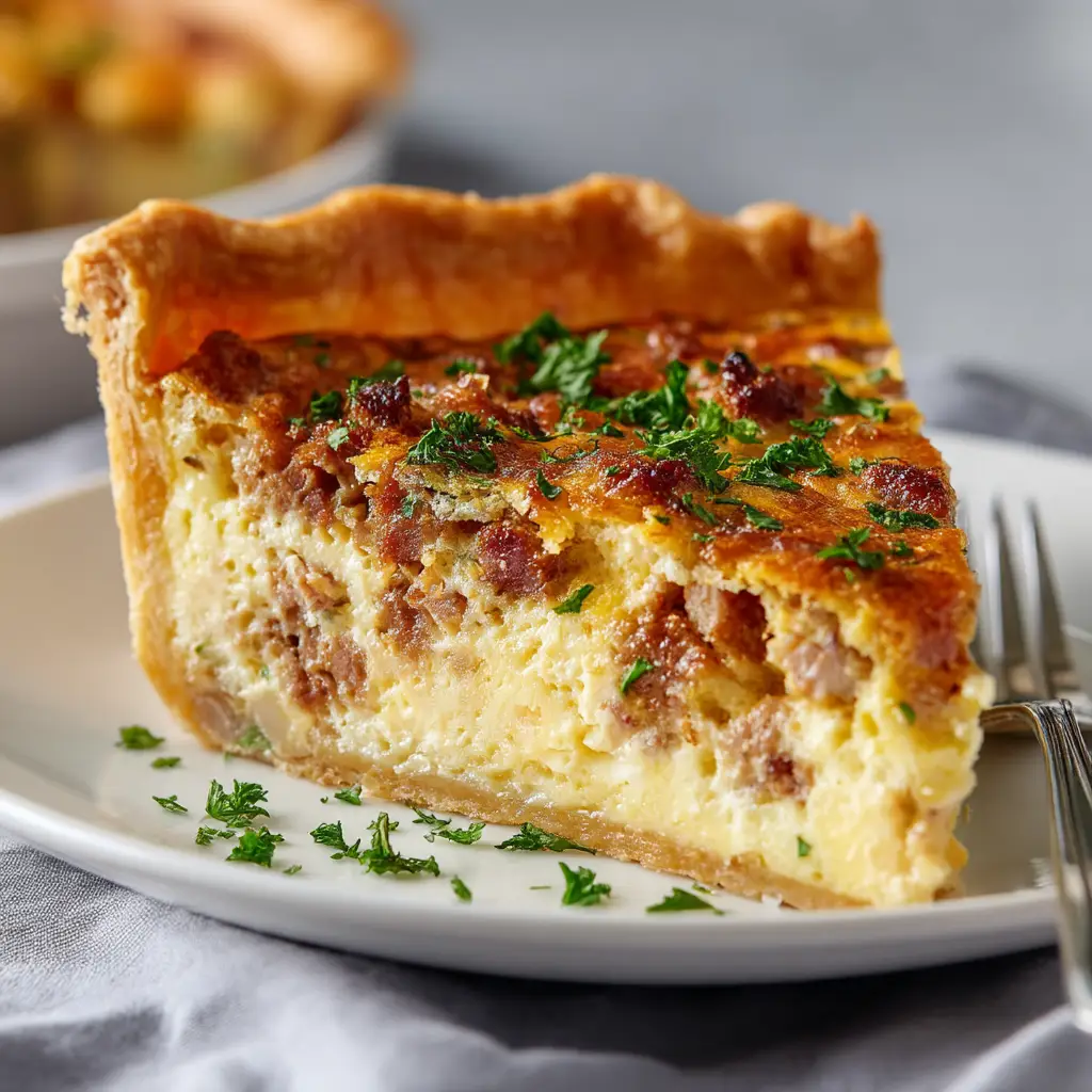 Meat Lovers Quiche: The Ultimate Hearty Recipe 2 The ingredients for the savory meat quiche, including eggs, cream, bacon, sausage, and cheese, arranged on a countertop.