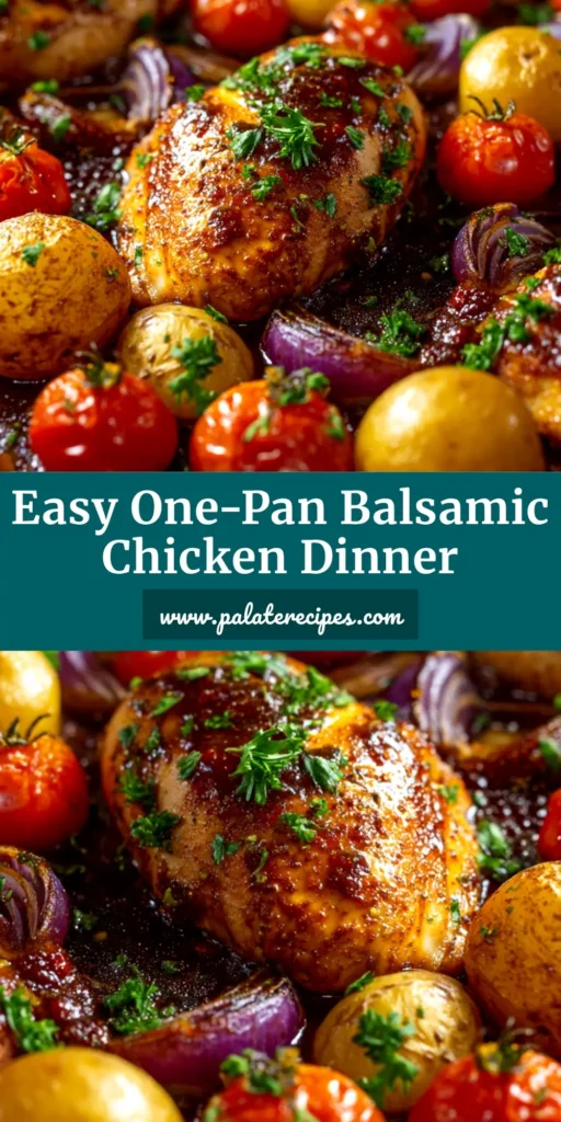 Sheet Pan Balsamic Chicken and Veggies 4 A top-down view of a delicious Sheet Pan Balsamic Chicken dinner, with perfectly roasted chicken, broccoli, and red peppers on a baking sheet.