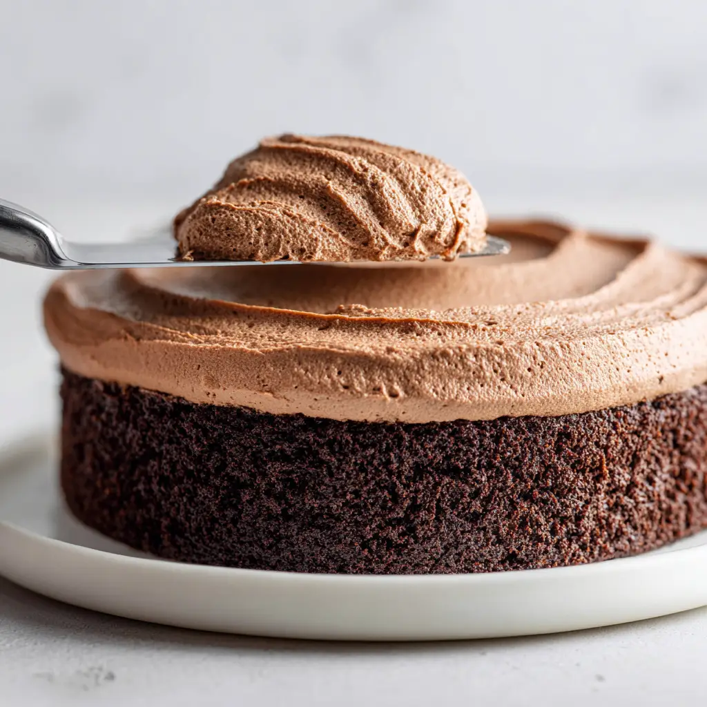 The Ultimate Chocolate Mousse Cake Filling Recipe 3 A close-up shot showing the light, fluffy texture and tiny air bubbles of a rich, dark brown chocolate mousse cake filling. (Chocolate Mousse Cake Filling)