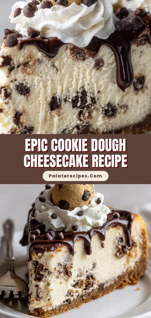 The Ultimate Cookie Dough Cheesecake: A Decadent, Photo-Perfect Recipe 5 A top-down view of a whole cookie dough cheesecake, garnished with chocolate ganache and scoops of edible cookie dough. (Cookie Dough Cheesecake)