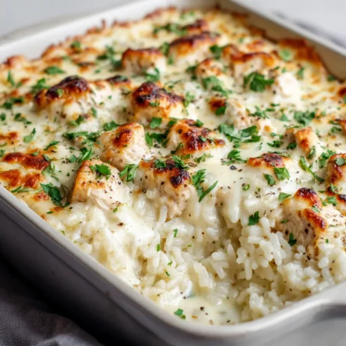 Home 2 The Ultimate Dump-and-Bake Chicken Alfredo Rice Casserole