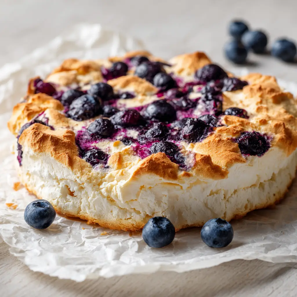 A close-up showing the soft, porous white interior of the Cottage Cheese Cloud Bread next to the golden crust.