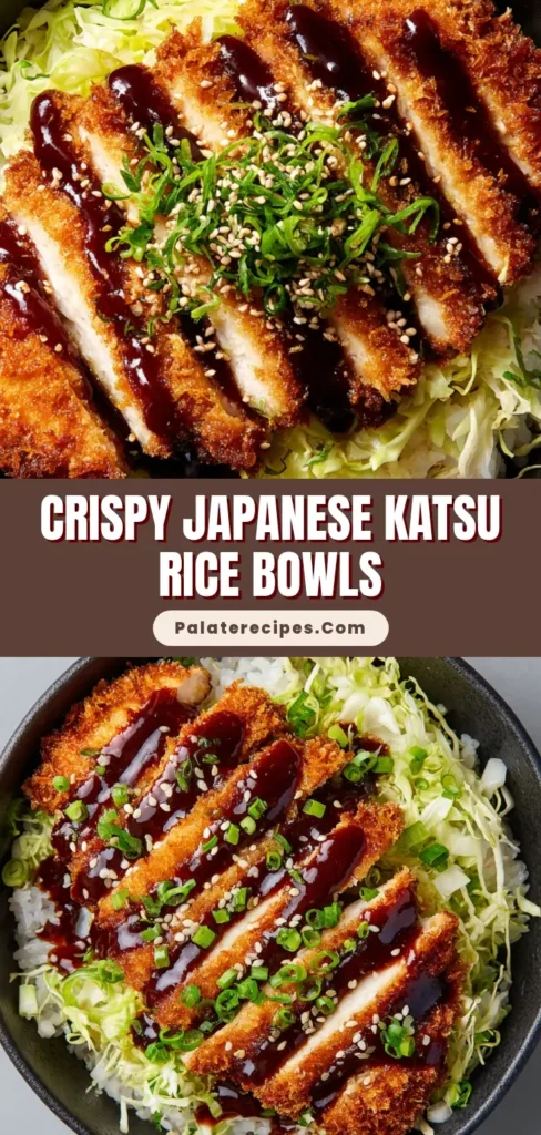 Japanese Katsu Bowls: The Ultimate Guide to Crispy Perfection 5 An overhead shot of a finished Japanese Katsu Bowl in a matte black bowl, showing crispy chicken strips, zig-zag sauce, and fresh garnishes.