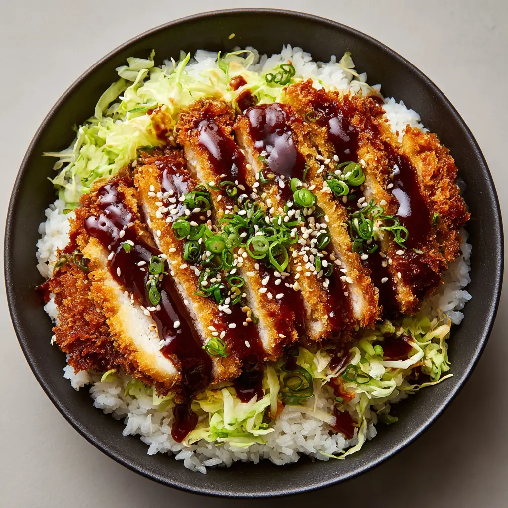 Japanese Katsu Bowls: The Ultimate Guide to Crispy Perfection 2 A detailed close-up of the sliced panko chicken cutlet in a katsu bowl, showing the tender white meat and crispy golden crust.