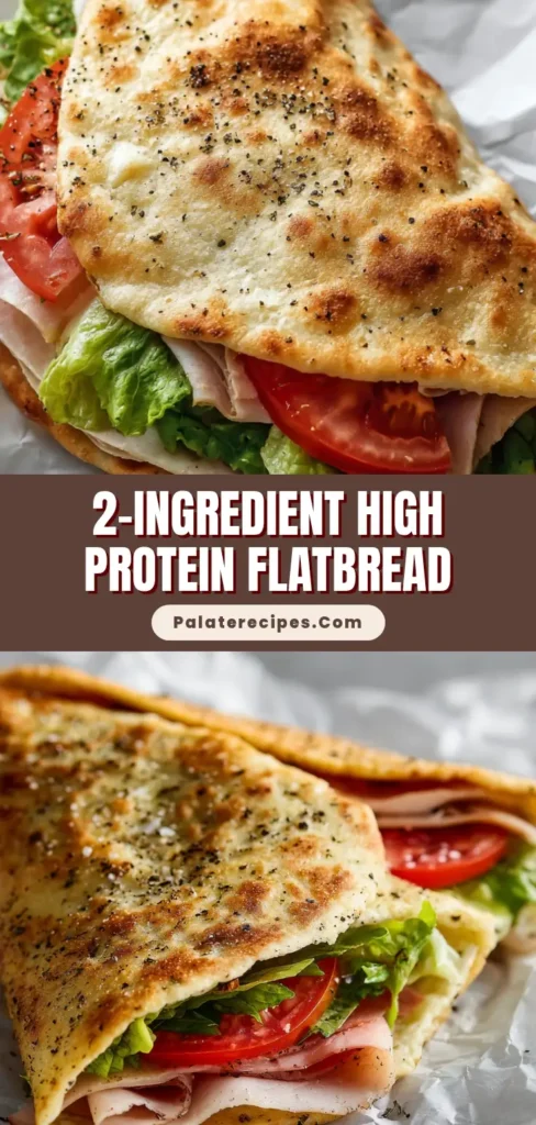 A freshly baked, golden-brown cottage cheese flatbread wrap on crumpled white parchment paper, filled with romaine lettuce, roasted turkey, and red tomatoes.