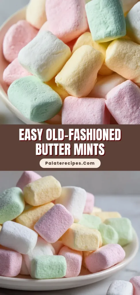 Homemade Butter Mints (The Ultimate Melt-in-Your-Mouth Recipe) 5 A close-up of pastel homemade butter mints piled in a white bowl, showcasing their soft, powdery texture. (Homemade Butter Mints)