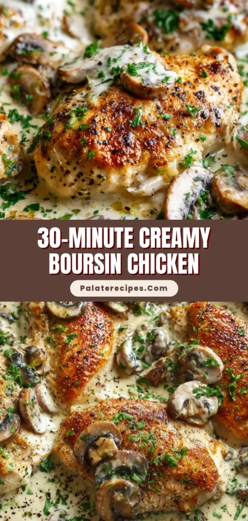 Creamy Boursin Chicken: Your New Favorite 30-Minute Skillet Dinner 5 A top-down view of Creamy Boursin Chicken in a black skillet, garnished with fresh parsley.