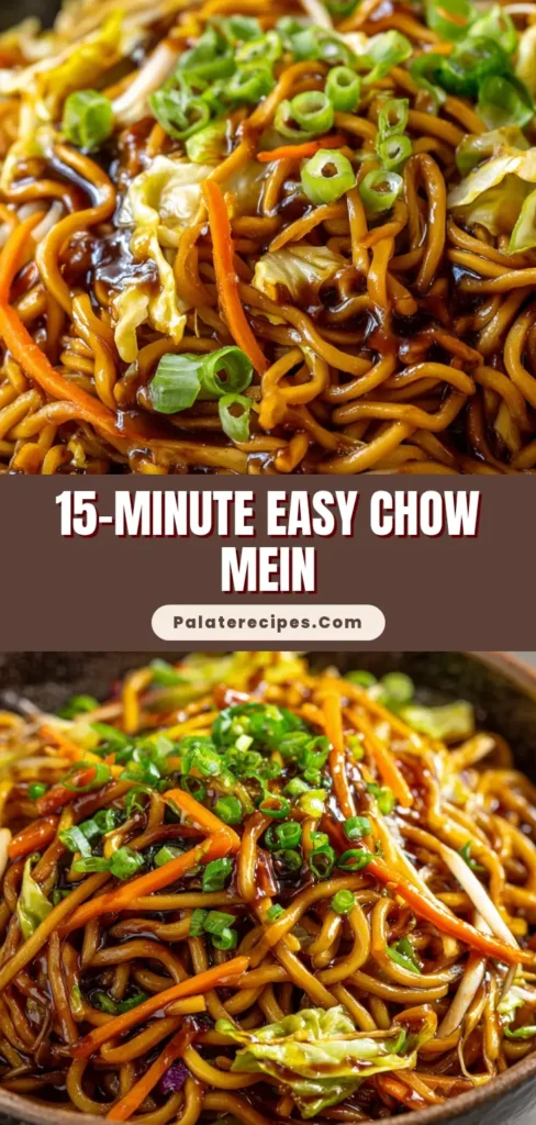 Easy Chow Mein Recipe: Get Takeout Flavor in 30 Minutes 5 A top-down view of a rustic dark bowl filled with a generous serving of an easy chow mein recipe, ready to be pinned and shared.
