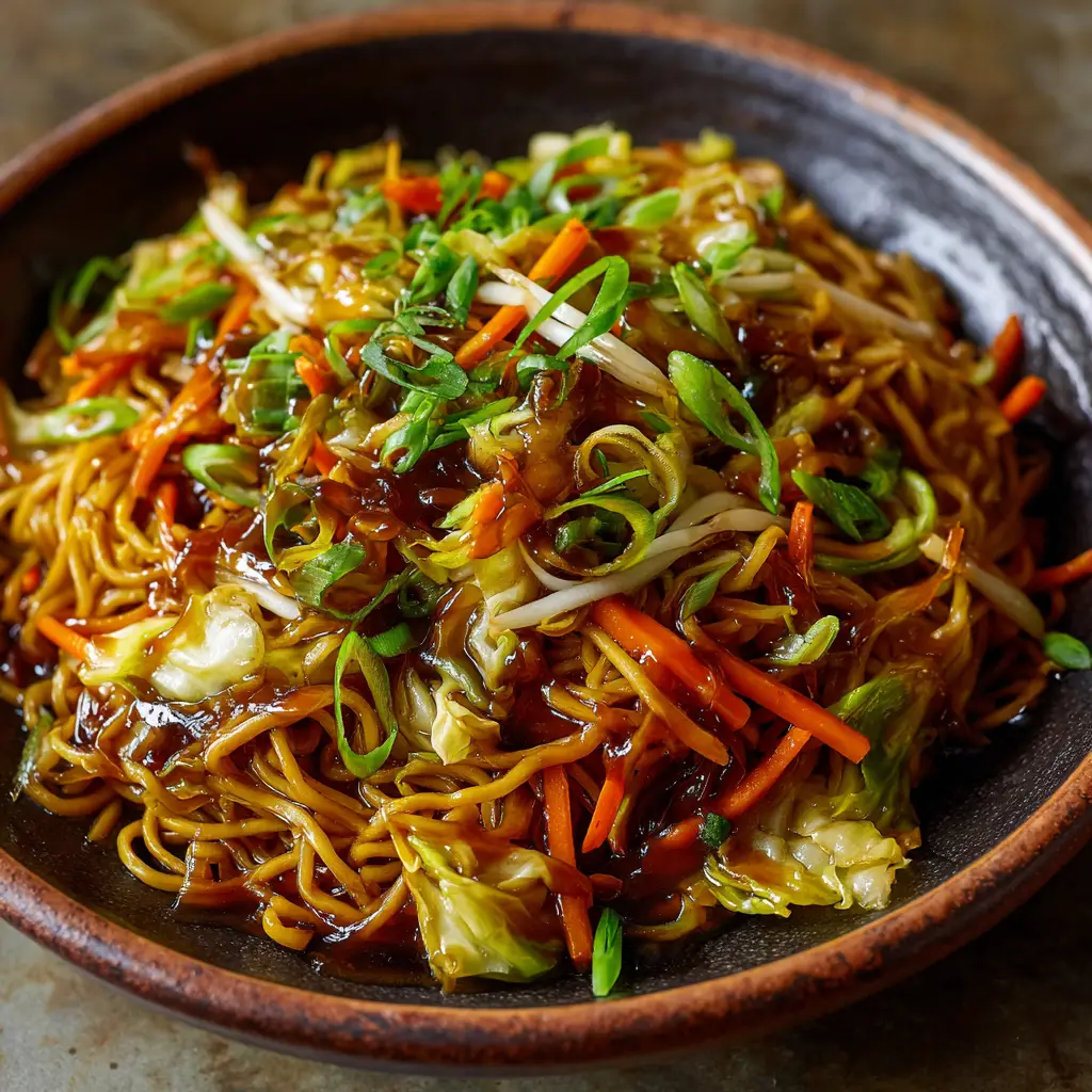Easy Chow Mein Recipe: Get Takeout Flavor in 30 Minutes 2 A handheld-style photo of the easy chow mein, highlighting the julienned carrots, wilted cabbage, and fresh green onions mixed with the noodles.
